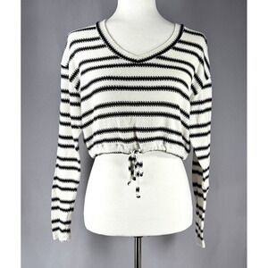 Aeropostale Striped Crop Top Long Sleeve‎ Drawstring Sweater Size S Preppy Y2K